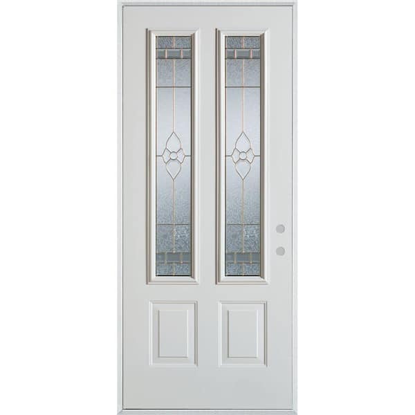 Stanley Doors 36 in. x 80 in. Traditional Brass 2 Lite 2-Panel Prefinished White Left-Hand Inswing Steel Prehung Front Door