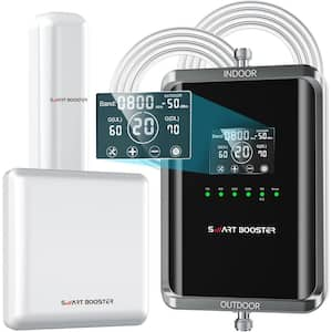 Cell Phone Signal Booster, Smart Booster with LCD Display, Up to 8,000 sq ft, Boost 4G LTE/5G, FCC Approved in Black