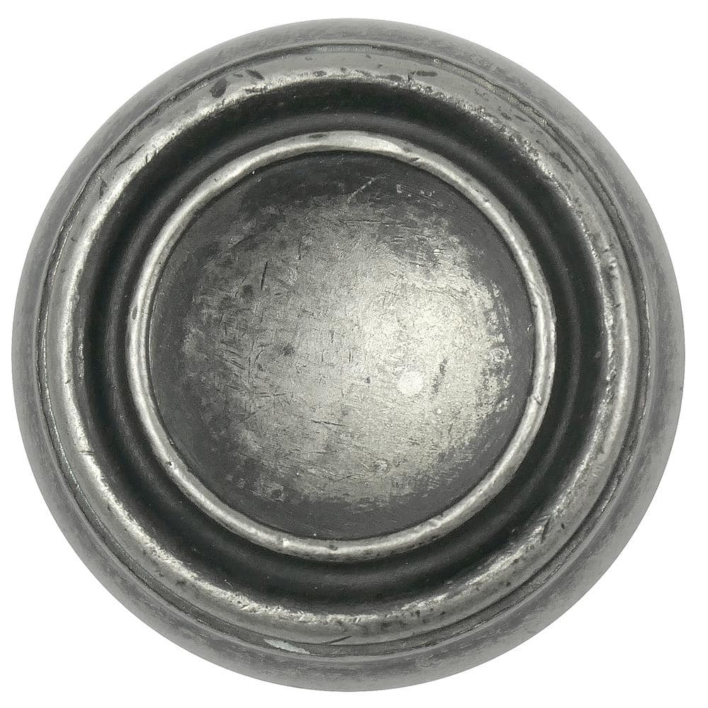 Distressed Pewter Round Mushroom Cabinet Knob with Mounting Hardware