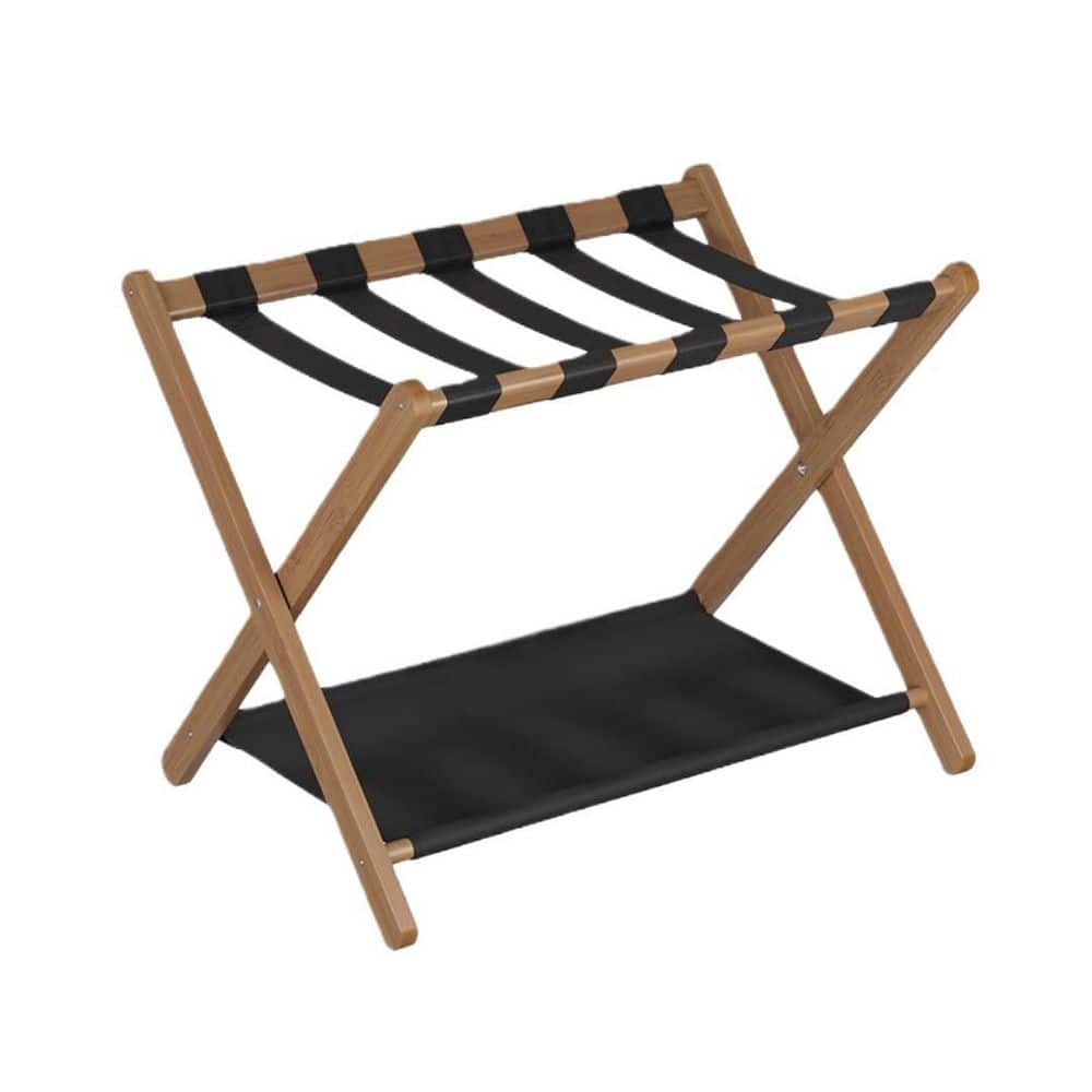 Walnut Bamboo Luggage Rack for Guest Room with Storage Shelf, Easily Assembled Luggage Stand with 5 Nylon Straps price history on PriceWatchPro