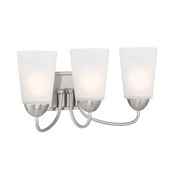 Designers Fountain Malone 20.75 in. 3-Light Brushed Nickel Transitional Vanity with Frosted Glass Shade