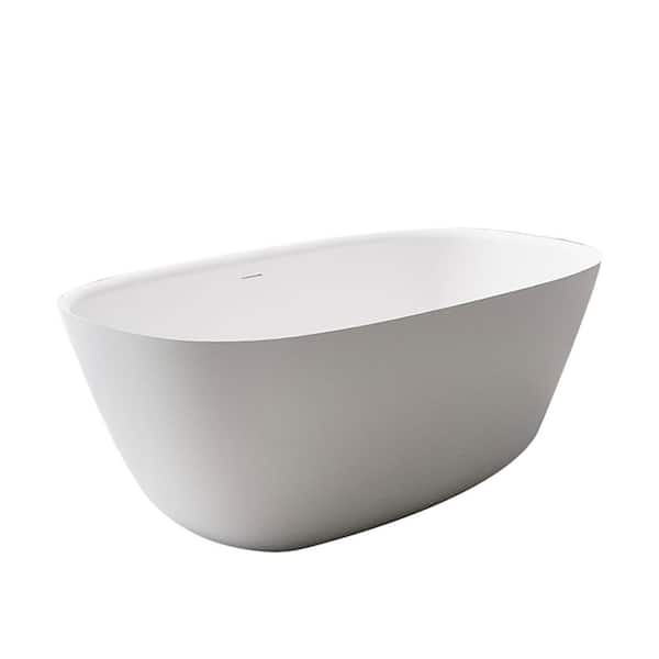 67 in. x 33 in. Freestanding Solid Surface Soaking Bathtub in Matte White with Center Drain