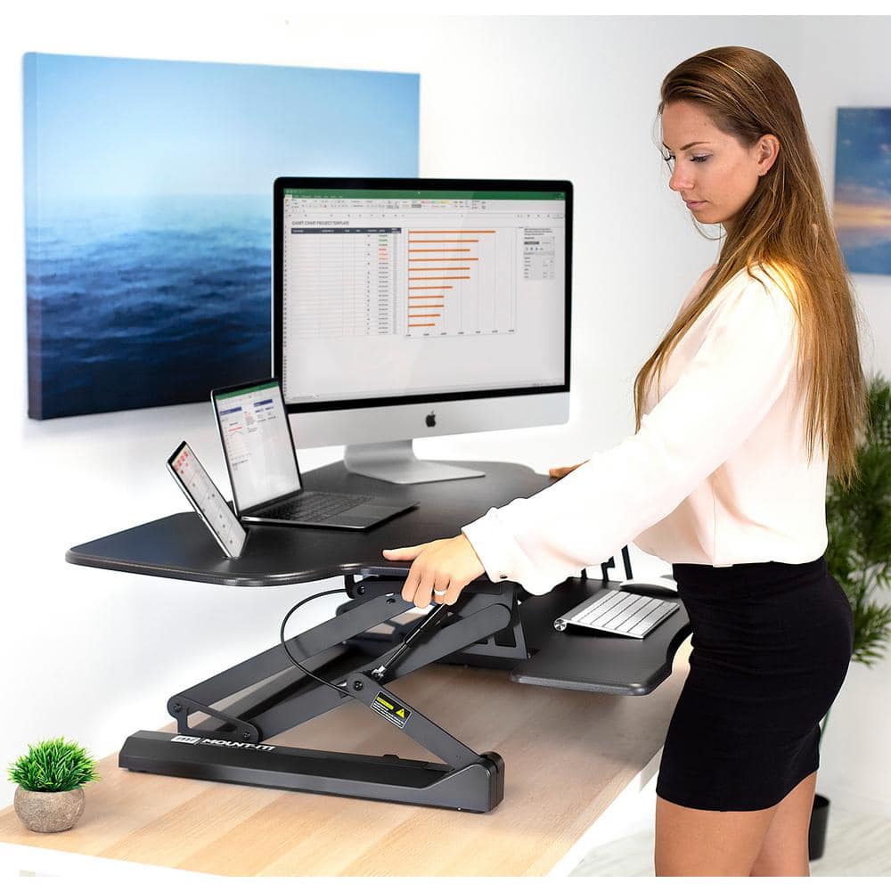 ErgoFlex Black Metal 50.6" Wide Standing Desk Converter with Gas Spring
