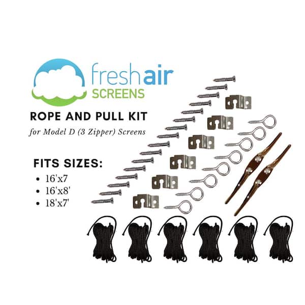 FRESH AIR SCREENS Large Rope and Pull Kit Fitting 3 Zippered Garage Door Screen up to 18 ft. Wide by 8ft. High