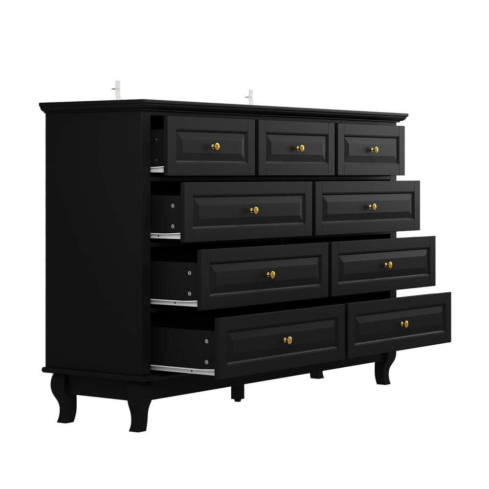 White Wooden 9-Drawer Chest of Drawers 55.1 in. W x 37 in. H x 15.7 in. D Console TV Stand, Modern European Style - thumbnail 4