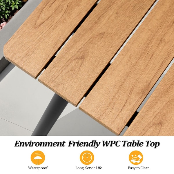 94.5 in. Aluminum Brown Rectangular Outdoor Patio Dining Table with Umbrella Hole