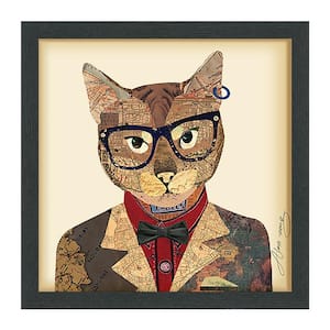 Funky Cat 2 in. Dimensional Collage Framed Graphic Art Under Glass Wall Art