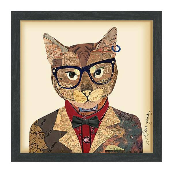 Empire Art Direct Funky Cat 2 in. Dimensional Collage Framed Graphic Art Under Glass Wall Art