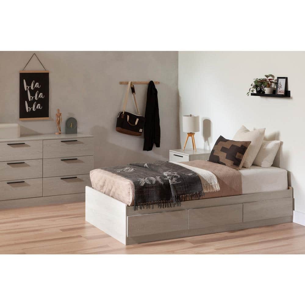 Winter Oak Twin Mate's Bed with 3 Drawers