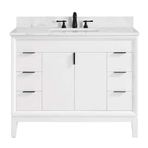 Emma 43 in. W x 22 in. D Bath Vanity in White with Engineered Stone Vanity Top in Cala White with White Basin