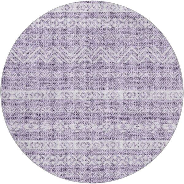 Dream Shag Premium Machine Washable Abstract ADS803 Purple 8 ft. x 8 ft. Round Rug