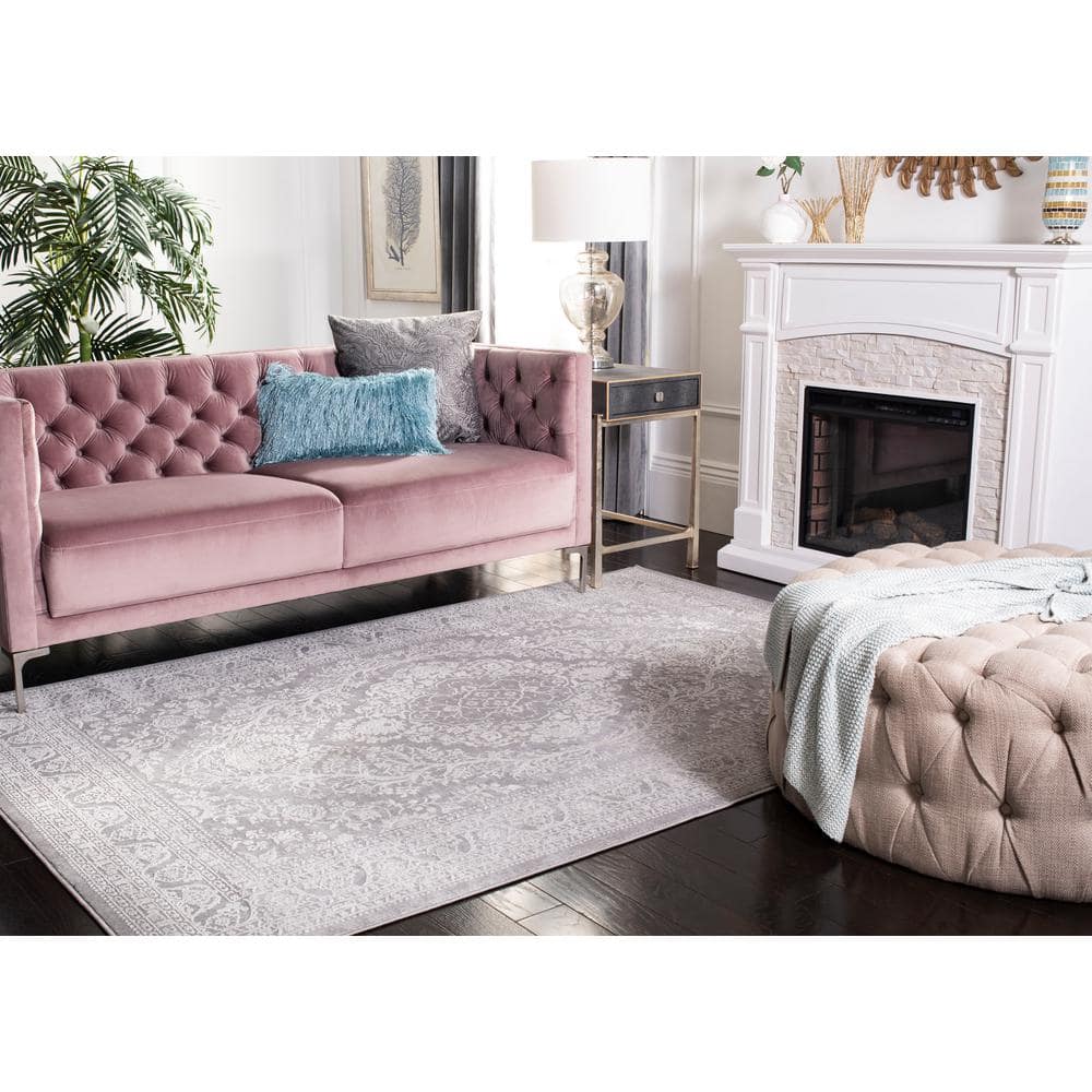 Gray Floral Motif Synthetic 9' x 12' Area Rug