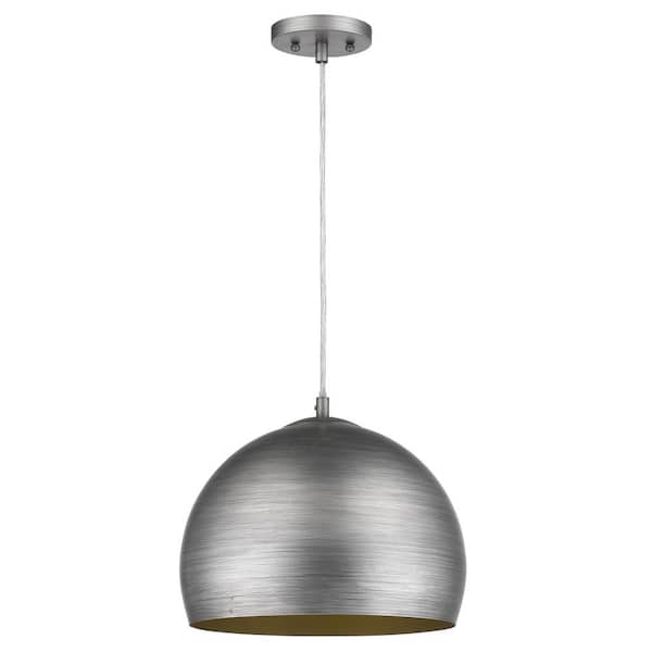 Trend Lighting Latitude 1-Light Hand Painted Weathered Pewter Pendant With Gold Interior Shade (13.75")