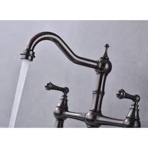 2 Handles 4 Holes 8 in. Solid Brass Bridge Dual Handles Kitchen Sink Faucet with Brass Side Sprayer in Bronze
