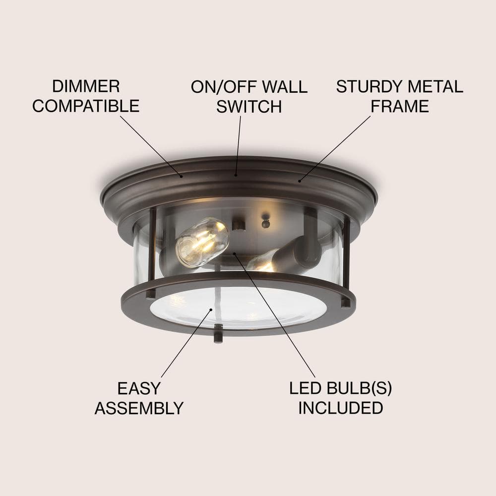 Elegant 13.25" Oil Rubbed Bronze Glass Drum Flush Mount LED Light