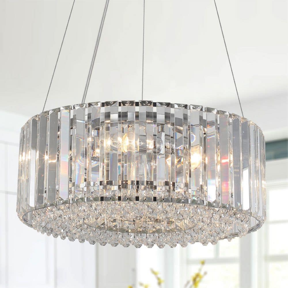 15.75 in. 5-Light Chrome Modern Round Crystal Chandelier with Drum Crystal Shade (Bulbs Not Included) price history on PriceWatchPro