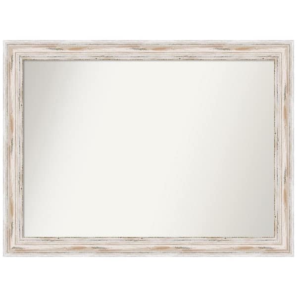 Amanti Art Alexandria White Wash 43 in. x 32 in. Non-Beveled Rustic Rectangle Wood Framed Wall Mirror in White
