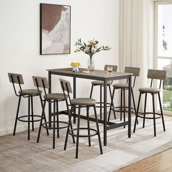 7-Piece Metal Outdoor Bistro Set Dining Table Set with 6 PU