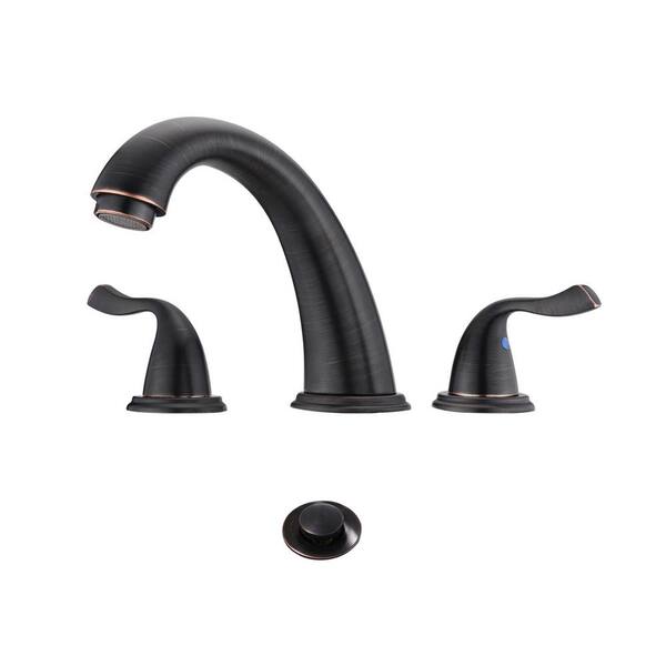 FLG 8 in. Widespread Double Handle Bathroom Faucet with Drain Kit Included Modern Brass Sink Basin Taps in Oil Rubbed Bronze