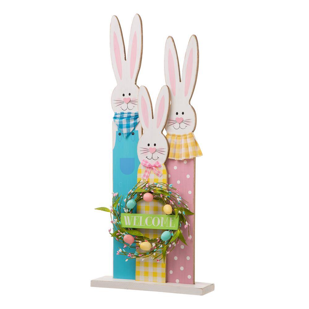 30" Multicolor Wooden Easter Bunny Family Yard Stake