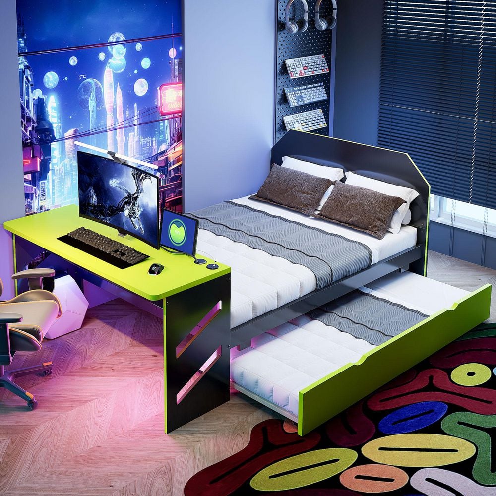 Green Full Size Wood Daybed with Twin Size Trundle, Desk and USB Charging Ports price history on PriceWatchPro