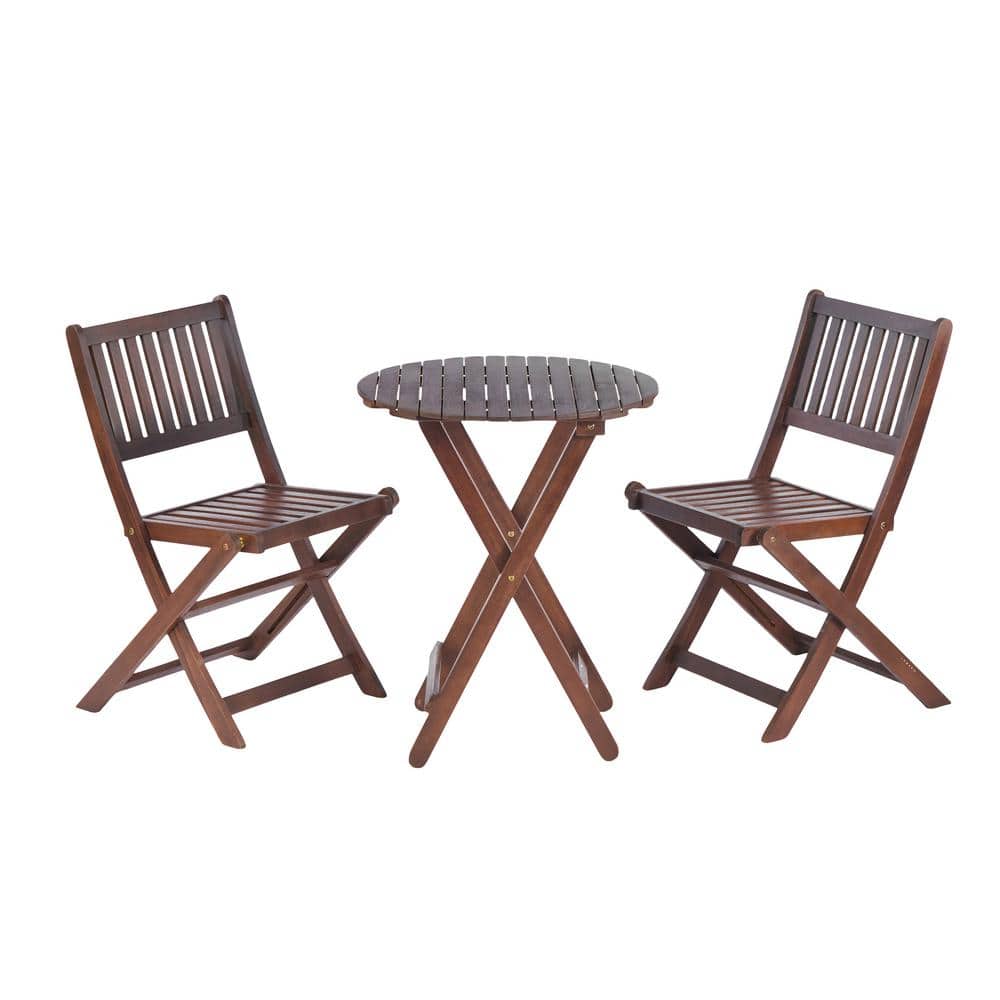 3-Piece Acacia Outdoor Bistro Set, Wooden Folding Patio Furniture with Coff