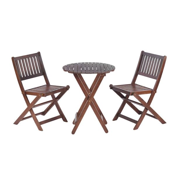 Unbranded 3-Piece Acacia Outdoor Bistro Set, Wooden Folding Patio Furniture with Coffee Table and 2 Chairs