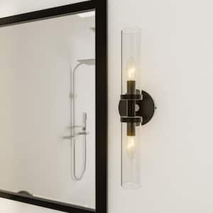 Asherton 4.7 in. Modern 2-Light Matte Black Dimmable Vanity Light with Clear Glass Shade