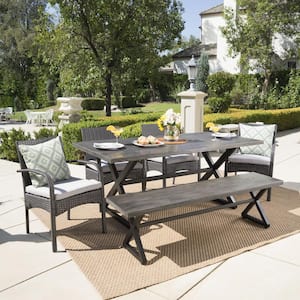 Palermo 18 in. Grey 6-Piece Metal Rectangular Outdoor Dining Set with Grey Cushions