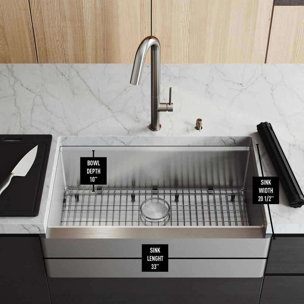 Oxford 33" Stainless Steel Farmhouse Single Bowl Kitchen Sink Workstation