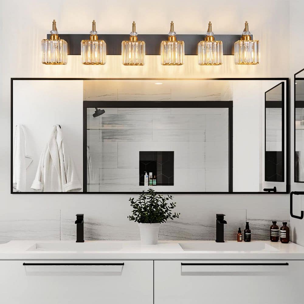 Home Lighting 44.09 in. 6-Light BlackGold Crystal Bathroom Light Fixtures Over Mirror Modern Vanity Light（JW-655） price history on PriceWatchPro