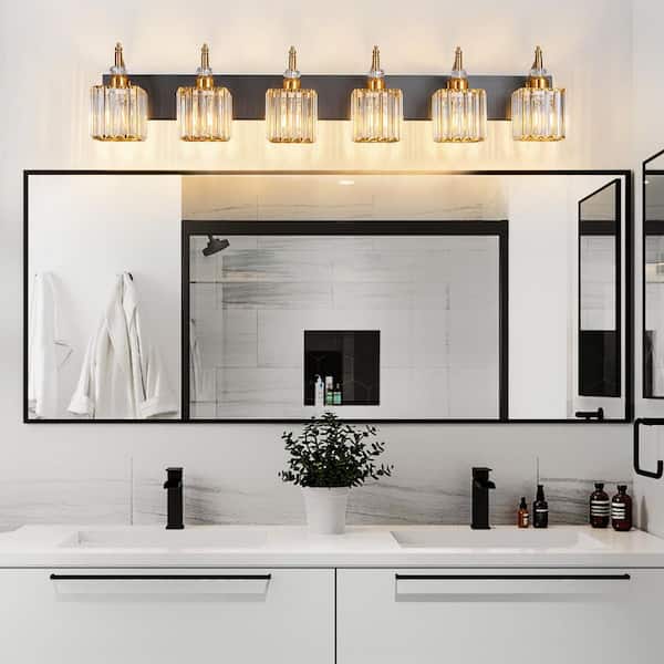 Home Lighting 44.09 in. 6-Light BlackGold Crystal Bathroom Light Fixtures Over Mirror Modern Vanity Light（JW-655）