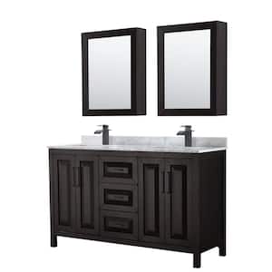 Daria 60 in. W x 22 in. D x 35.75 in. H Double Bath Vanity in Dark Espresso with White Carrara Marble Top and Mirrors