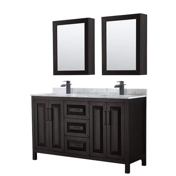 Wyndham Collection Daria 60 in. W x 22 in. D x 35.75 in. H Double Bath Vanity in Dark Espresso with White Carrara Marble Top and Mirrors