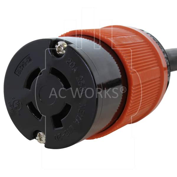 AC Works 1.5ft L5-30P 30A 3-Prong Locking Plug to (4) Home Outlets with 20A Breakers in Orange | L530CBF520