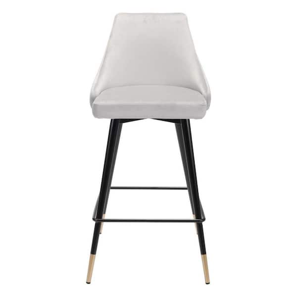 HomeRoots 25.6 in. Gray Low Back Metal Counter Height Bar Chair with Upholstery Seat