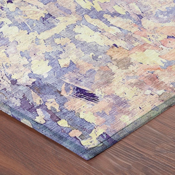 Chantille Machine Washable Indoor/Outdoor Abstract ACN2736 Purple 8 ft. x 8 ft. Round Rug
