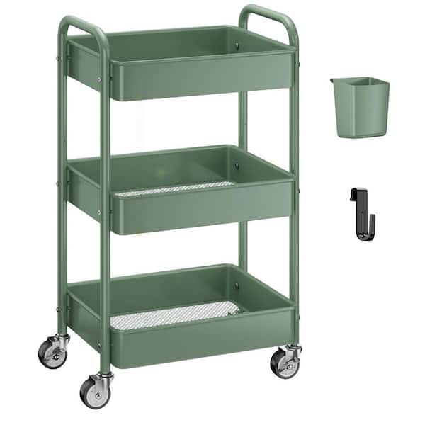 3 Tier Rolling Metal Vanity/Cosmetic Organizers 17 in. x 12 in. x 30 in. Utility Storage Cart Organizer in Green