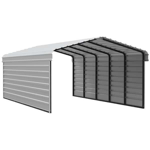 Arrow 12 ft. W x 24 ft. D x 7 ft. H Eggshell Galvanized Steel Carport with 2-sided Enclosure