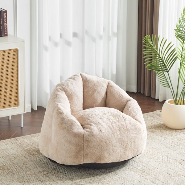 CHRISTOPHER KNIGHT HOME Hunter Beige Faux Fur Fabric Modern Polyester Upholstery Bean Bag Chair with Armrests 35.5 in. x 34 in. x 27.5 in.