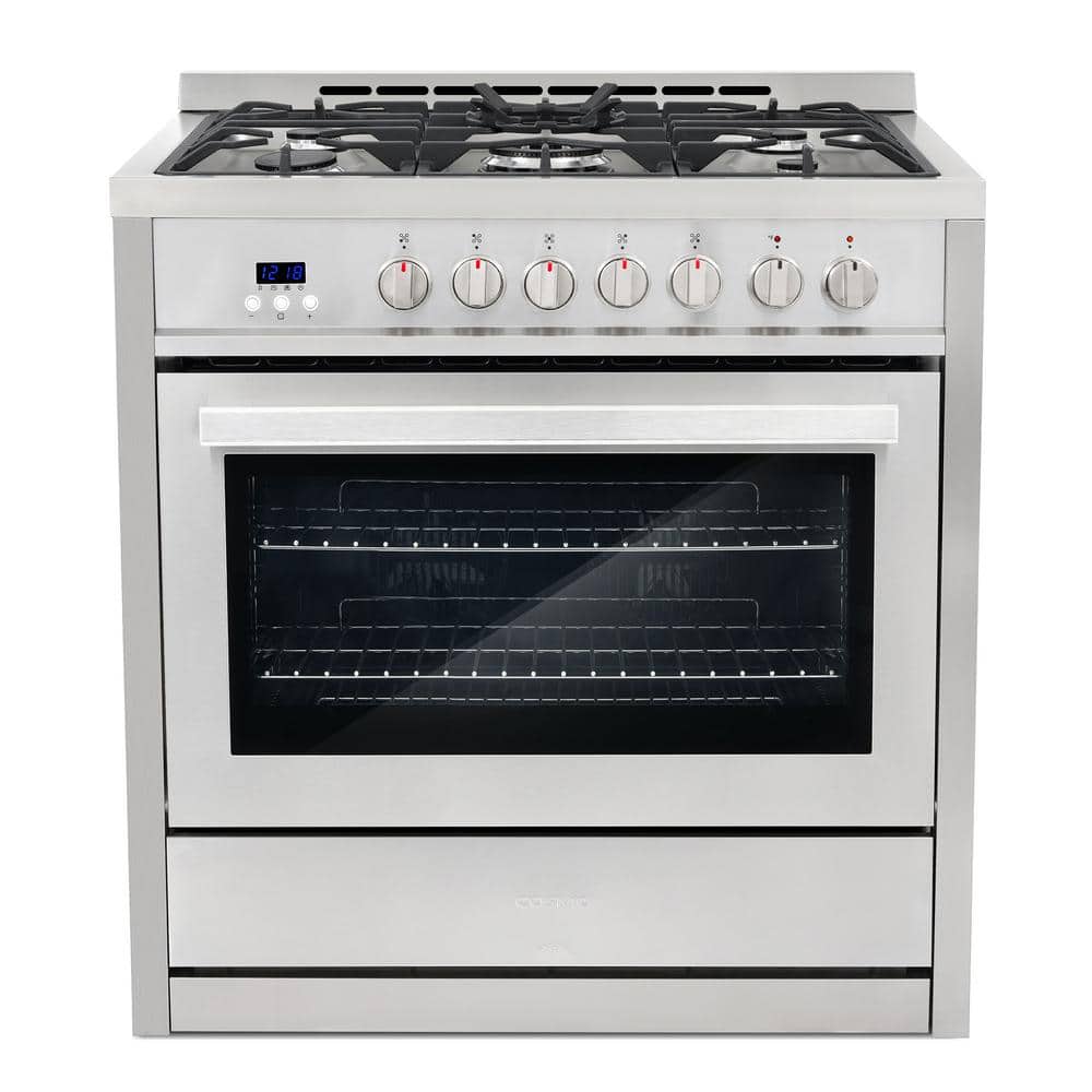 Cosmo Commercial-Style 36 in. 3.8 cu. ft. Single Oven Dual Fuel Range with 8 Function Convection Oven in Stainless Steel, Silver -  COS-F965NF