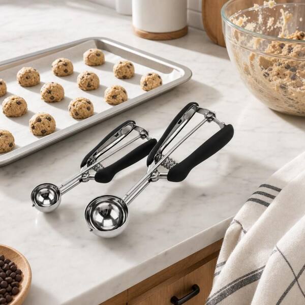 Numhew 3-Piece 18/8 Stainless Steel Silver Cookie Scoop Set with