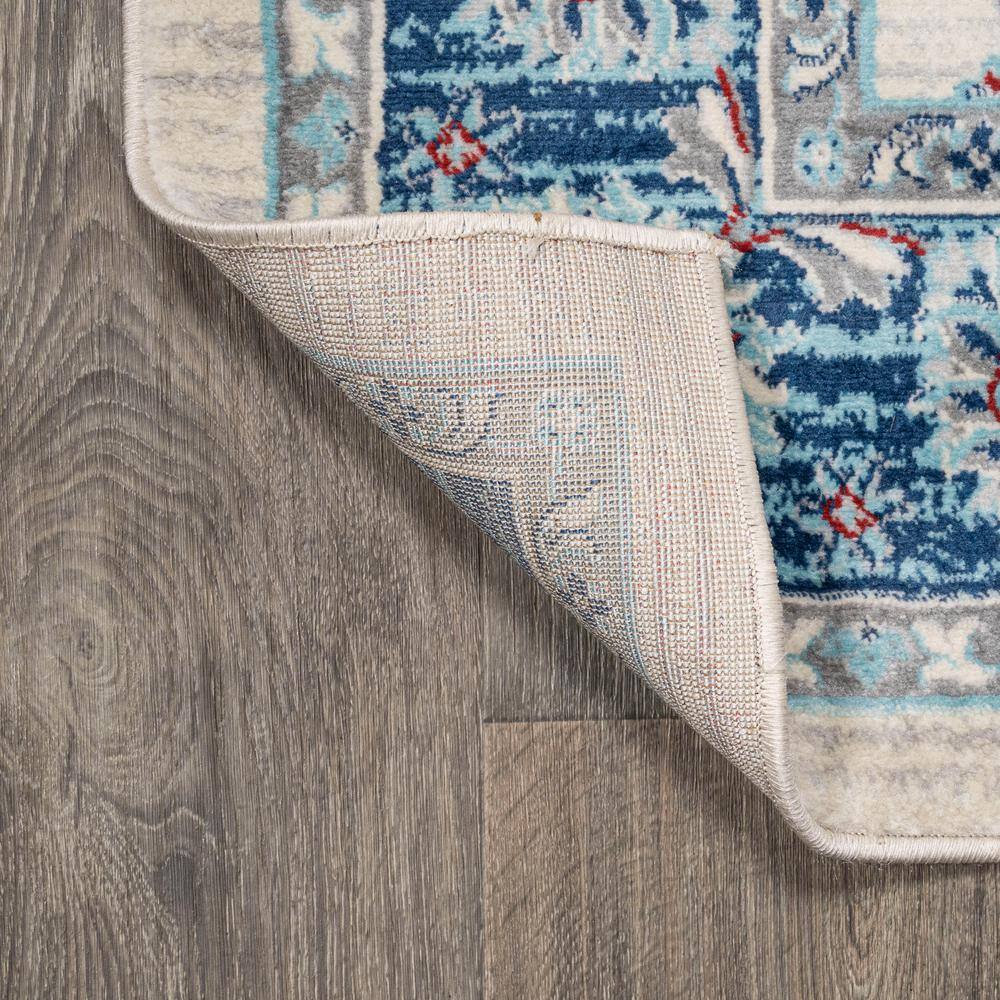 Elegant Ivory, Blue, and Red Vintage Persian-Style Runner Rug