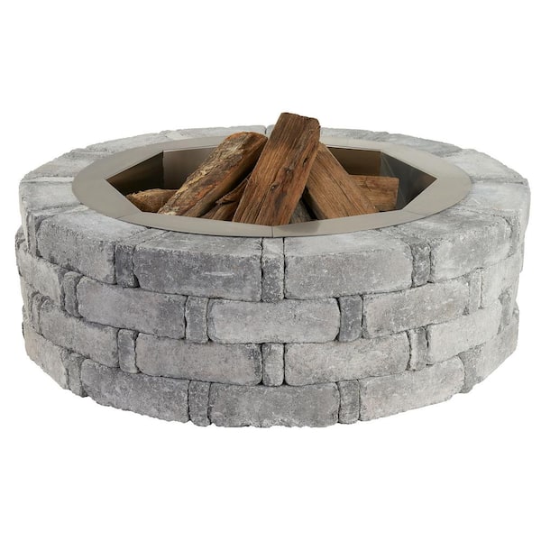 Pavestone Rumblestone 46 In X 14 In Round Concrete Fire Pit Kit No 2 In Greystone With Round Steel Insert Rsk55834 The Home Depot