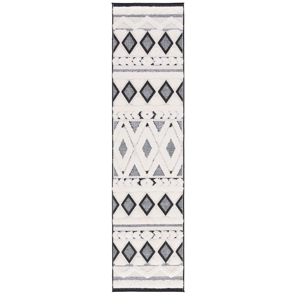 Cottage Ivory/Dark Gray 2 ft. x 8 ft. Geometric Diamonds Indoor/Outdoor Runner Rug