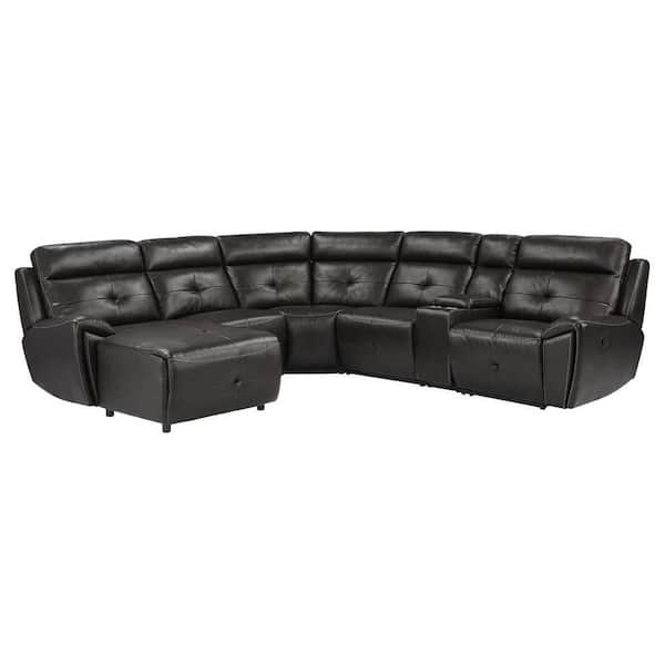 EVERGLADE HOME Helix 108 in. W Square Arm Faux Leather 6-Piece U-Shaped Modular Reclining Sectional with Left Chaise in Dark Brown