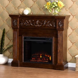 Michael 44.5 in. Freestanding Carved Electric Fireplace in Espresso