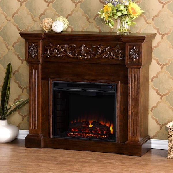 Southern Enterprises Michael 44.5 in. Freestanding Carved Electric Fireplace in Espresso