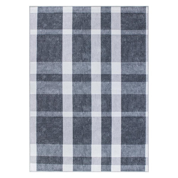 World Rug Gallery Black 7 ft. 7 in. x 9 ft. 6 in. Contemporary Modern Plaid Machine Washable Area Rug