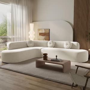 122 in. Extra Large Round Arm Chenille L-shaped Sectional Sofa in Beige with 3 Round Cushions, No Assembly Required